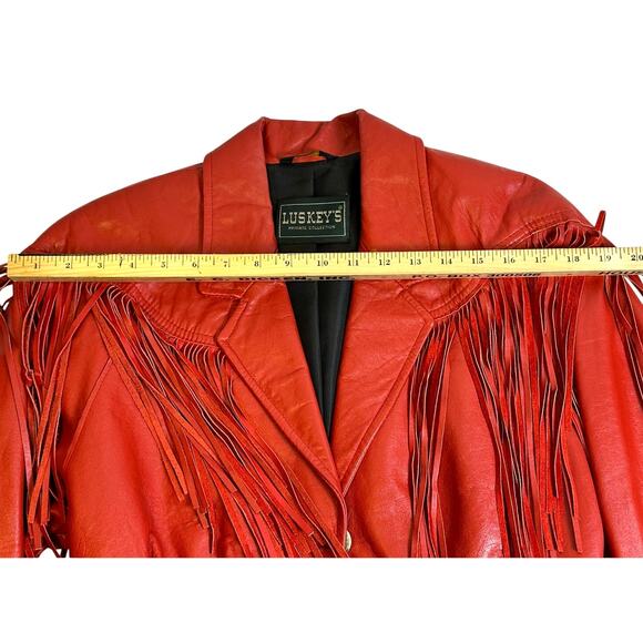 Luskeys Private Collection Women’s Red Leather Fringed Waist Jacket Stunning - Picture 8 of 10